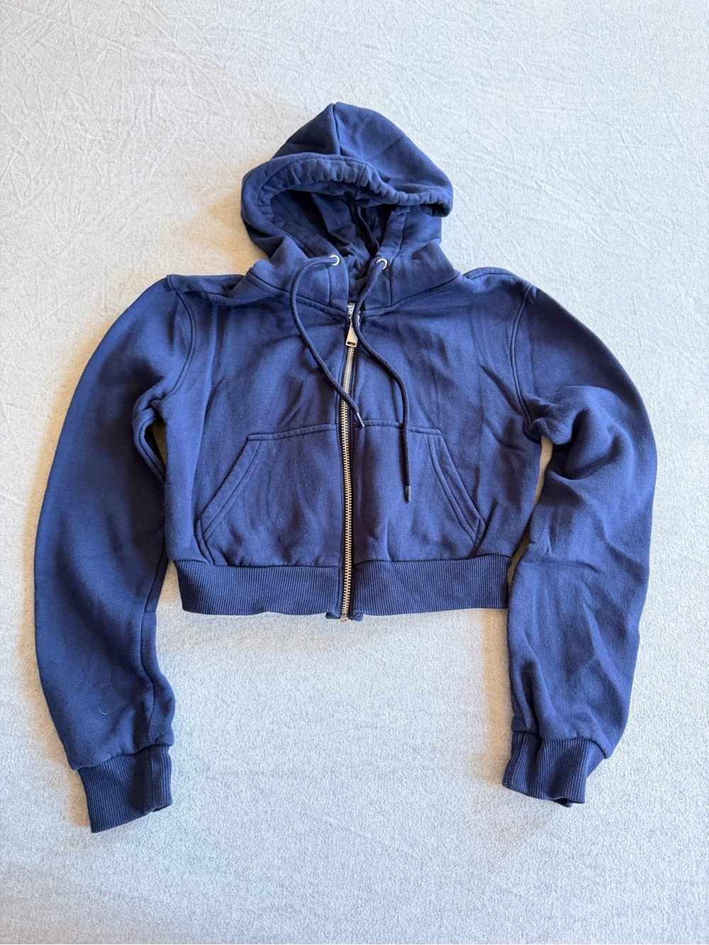 H&M Navy Cropped Zip-Up Hoodie Jacket